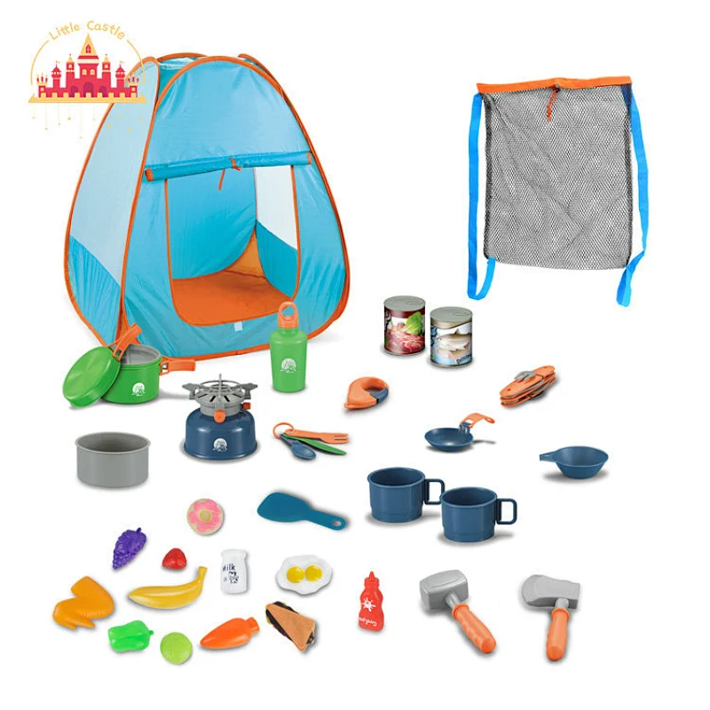 High Quality Foldable Children Plastic Camping Set Toys with Cooking and Tool Set Toy SL01D005