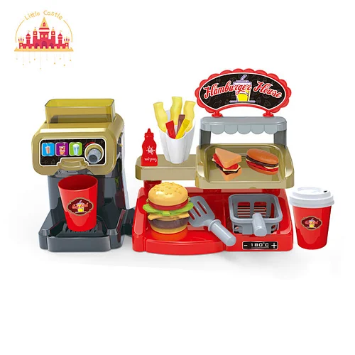 New design early educational toy children plastic coffee machine with hamburger set SL10D253
