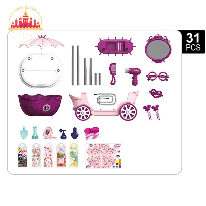 Princess 31pcs plastic pink dresser cart toy with mirror for girls SL10G032