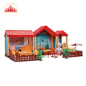 Girls easy assembly toy plastic doll house kit toy with 4 rooms SL06A013