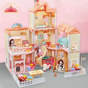 2022 New style plastic doll house modern dream home toy with lights SL06A032