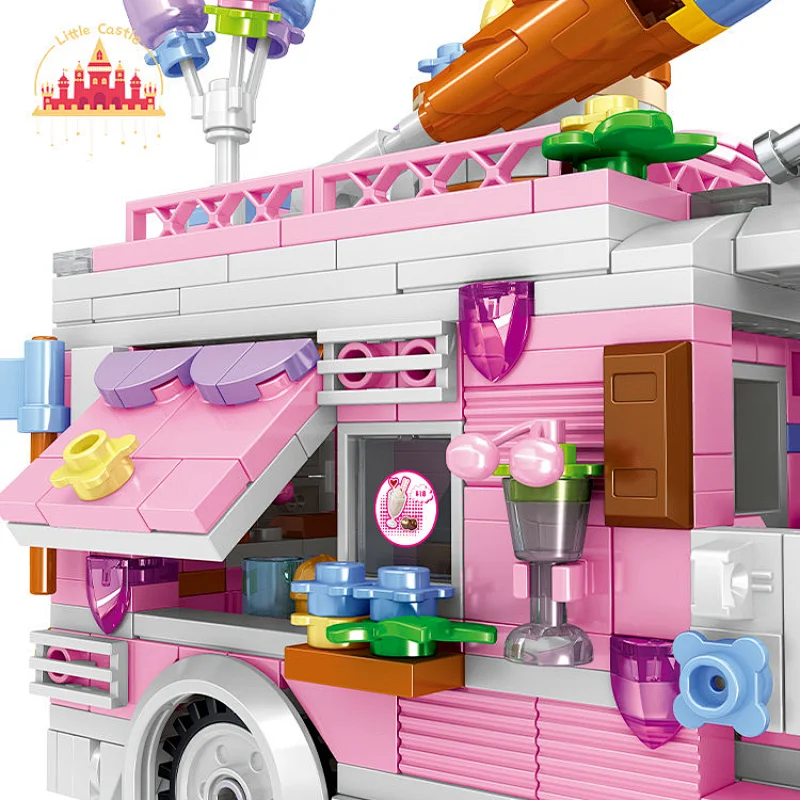 Plastic Cute Pink Ice Cream Truck Toy Mini Blocks DIY Toys for Toddler SL03B007