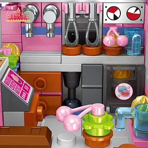 Plastic Cute Pink Ice Cream Truck Toy Mini Blocks DIY Toys for Toddler SL03B007