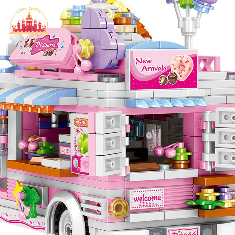 Plastic Cute Pink Ice Cream Truck Toy Mini Blocks DIY Toys for Toddler SL03B007