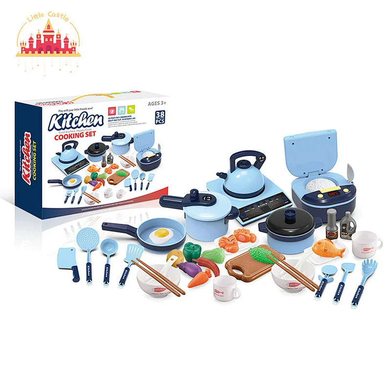 Most popular plastic kitchenware set rice cooker kettle pan set kitchen toy for children SL10D182