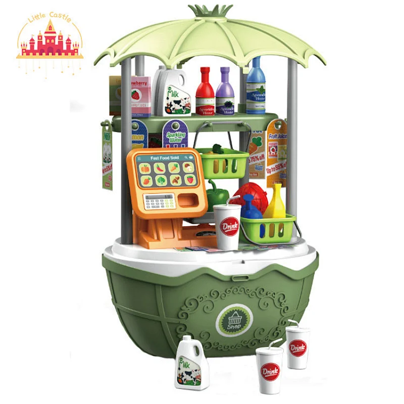 Newest children pretend play toy 49pcs plastic supermarket shopping basket toy SL10G035