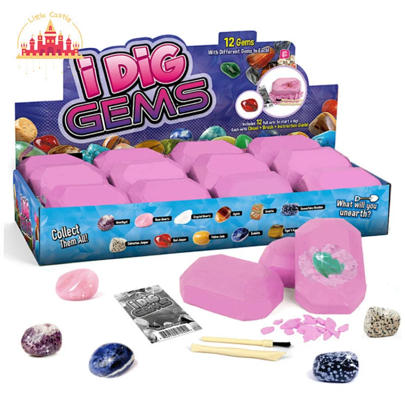 Custom 12Pcs Polished Stone Excavation Set DIY Educational Toy For Kids SL17A070