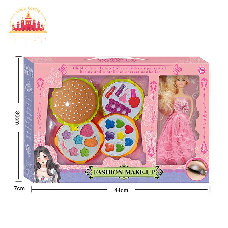 Customize Kids Cosmetics Set Hamburg Shaped Plastic Makeup Box With Doll SL10A435