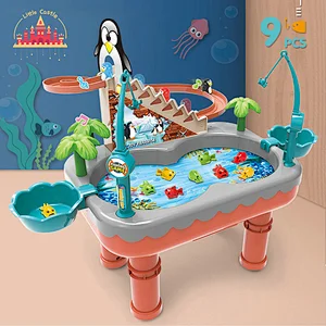 2 In 1 Magnetic Fishing Game Electric Plastic Penguin Slide Track Toy For Kids SL01A403