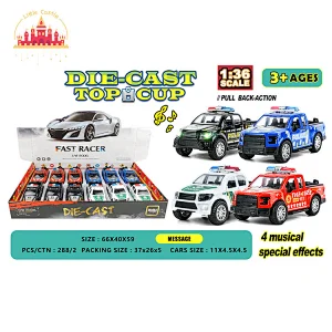 12 Pcs Kids 1:36 Pull Back Model Car Alloy Police Car Toy With Lihght Music SL04A701