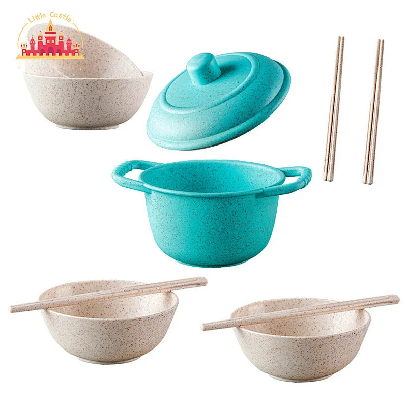New Design Degradable Wheat Straw 14 Pcs Kitchen Toy Tableware Set For Kids SL10D780