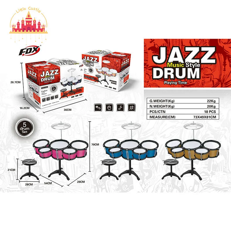5 Pieces Jazz Drum Set Plastic Musical Instrument Toy For Kids SL07A038