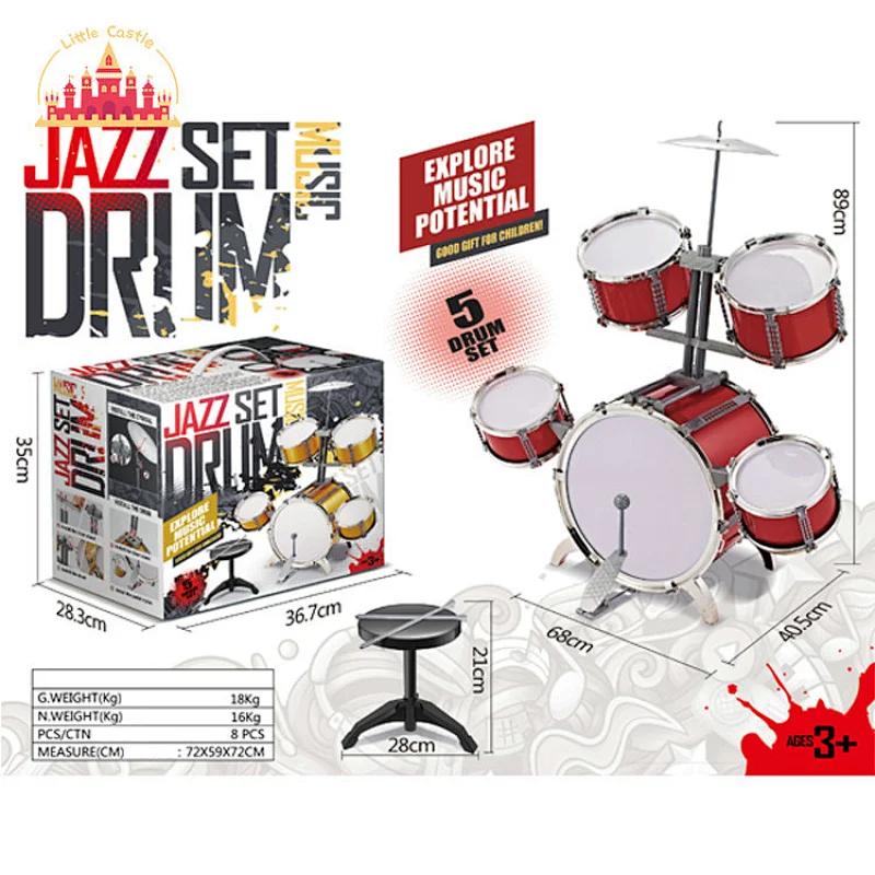 Kids Educational Musical Instrument Plastic Faux Metallic Jazz Drum Set SL07A033