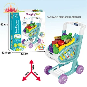 Kids 43 Pcs Supermarket Play Set Plastic Shopping Cart Toy With Light Music SL10E030
