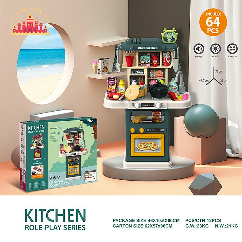Kids Cooking Pretend Play 64 Pcs Plastic Kitchen Set Toys With Sound Light SL10C358