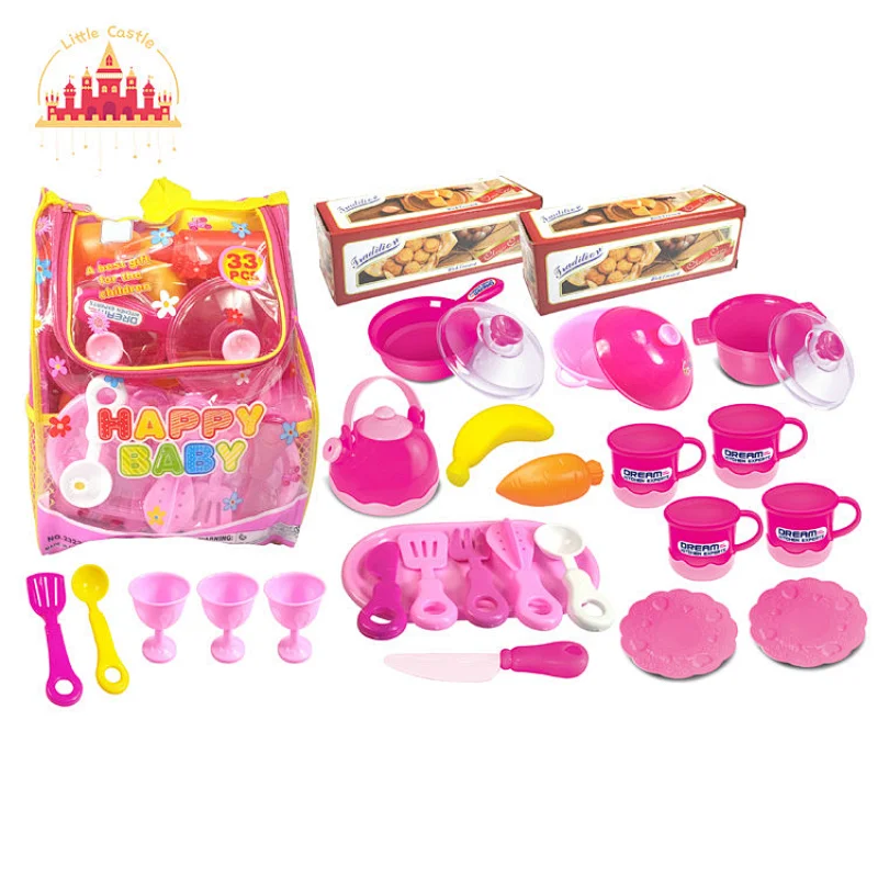 Fashion Pink Backpack Mini 26 Pcs Plastic Cooking Set Toys For Kids SL10D628
