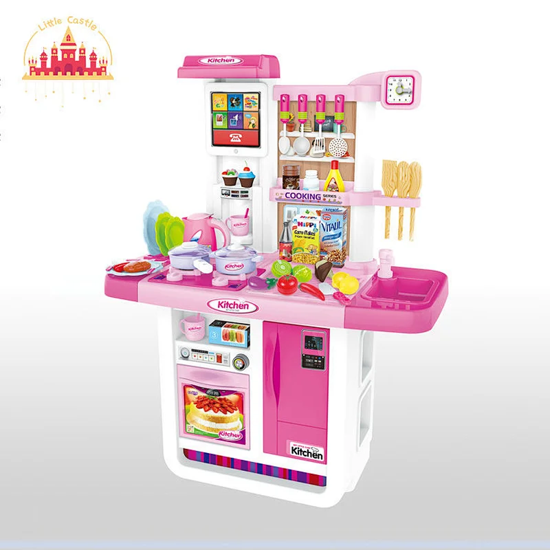 Kids Cooking Game Pink Electric Plastic Play Kitchen With Water Spray SL10C060