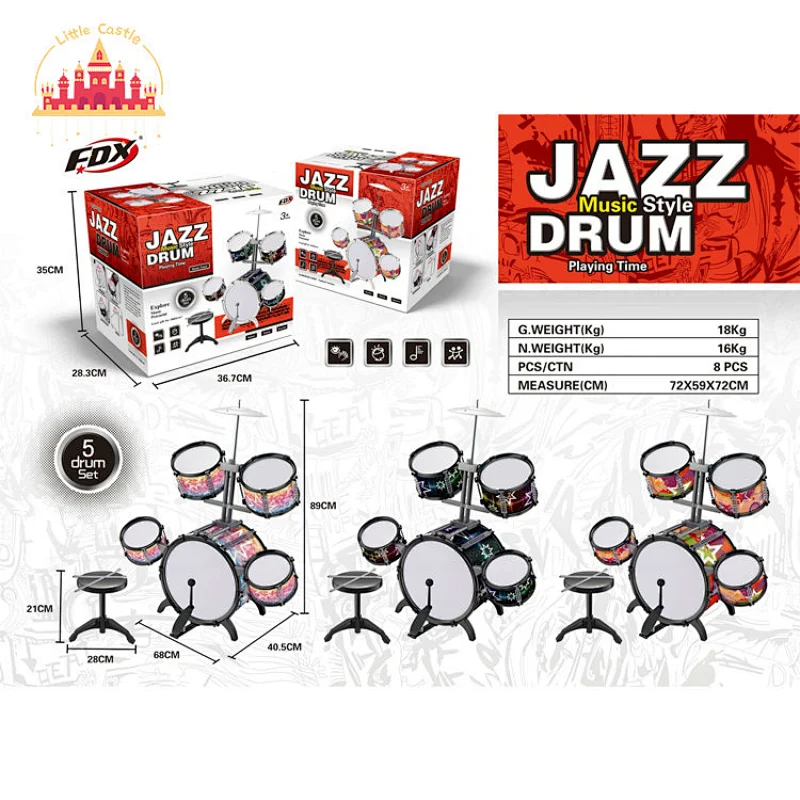 New Design Kids Musical Instrument Toy Plastic 5 Pieces Jazz Drum Set SL07A040