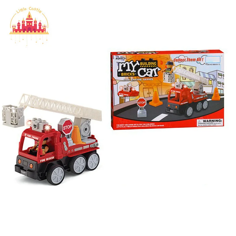 Hot Sale Kids Educational DIY Block Set Plastic Fire Truck Toy With Light SL04A346