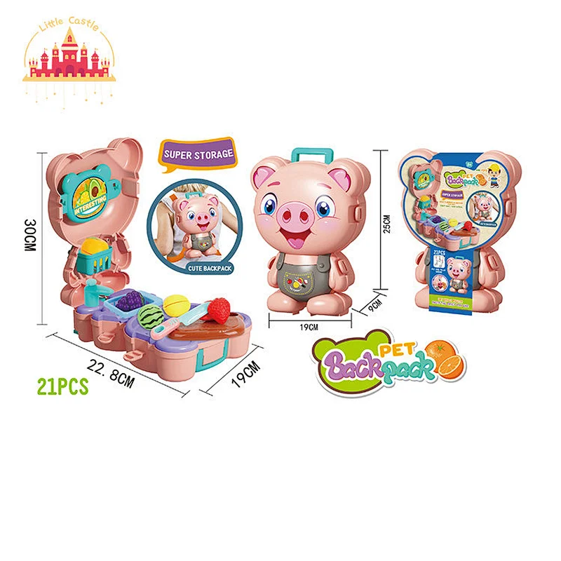 New Arrival Pink Pig Backback 21 Pcs Plastic Cutting Fruit Set Toys For Kids SL10G434
