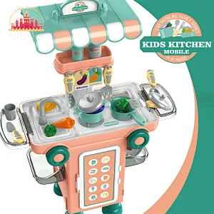 Multifunctional Cooking Play Set Foldable Plastic Kitchen Trolley Toy For Kids SL10G269