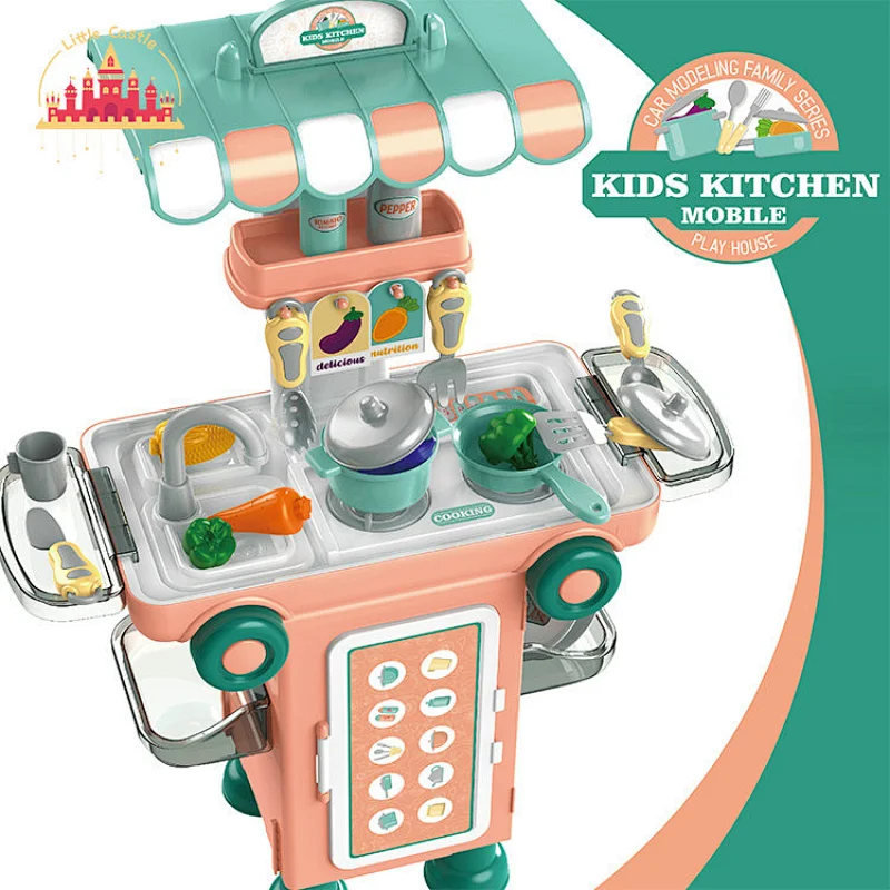 Multifunctional Cooking Play Set Foldable Plastic Kitchen Trolley Toy For Kids SL10G269