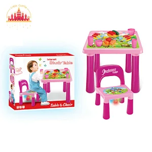 New Cartoon Furniture Plastic Kids Study Table Chair Set With Light Music SL08B002