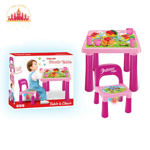 New Cartoon Furniture Plastic Kids Study Table Chair Set With Light Music SL08B002