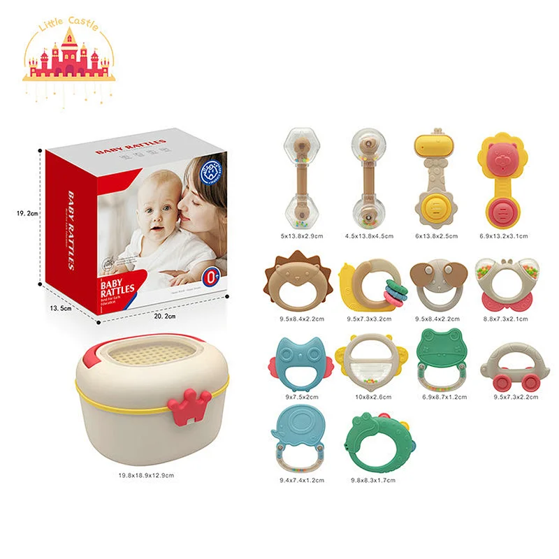 14 Pcs Hand Bell Set Cute Plastic Baby Teether Rattle Toy With Drain Basket SL21A013
