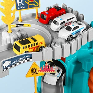 Kids DIY Slot Car Track Plastic Lion Mountain Rail Cars Toy With Sound Light SL04B031