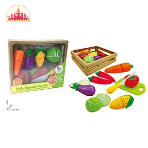 Customize Kids Play Food Set Plastic Cutting Vegetable Toy In Wooden Box SL10B071