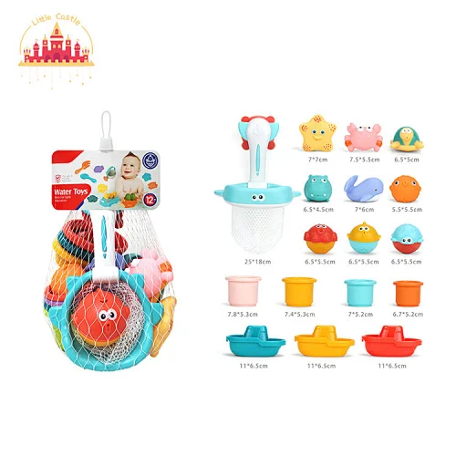 Hot Selling Water Absorbing Shark Net 17 Pcs Plastic Bath Toys For Kids SL21C003