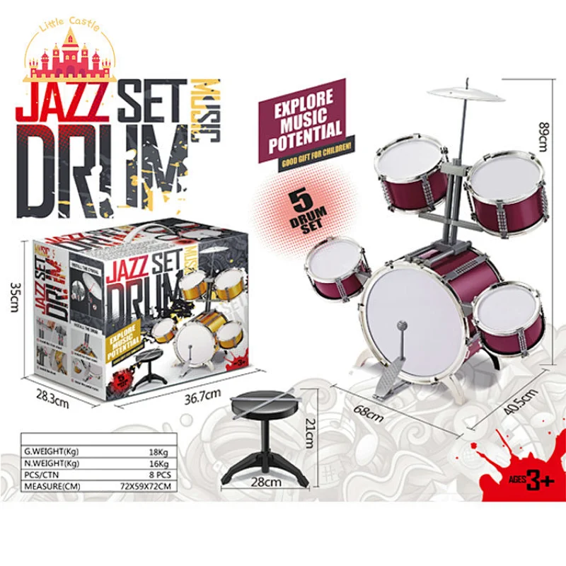 Kids Educational Musical Instrument Plastic Faux Metallic Jazz Drum Set SL07A033