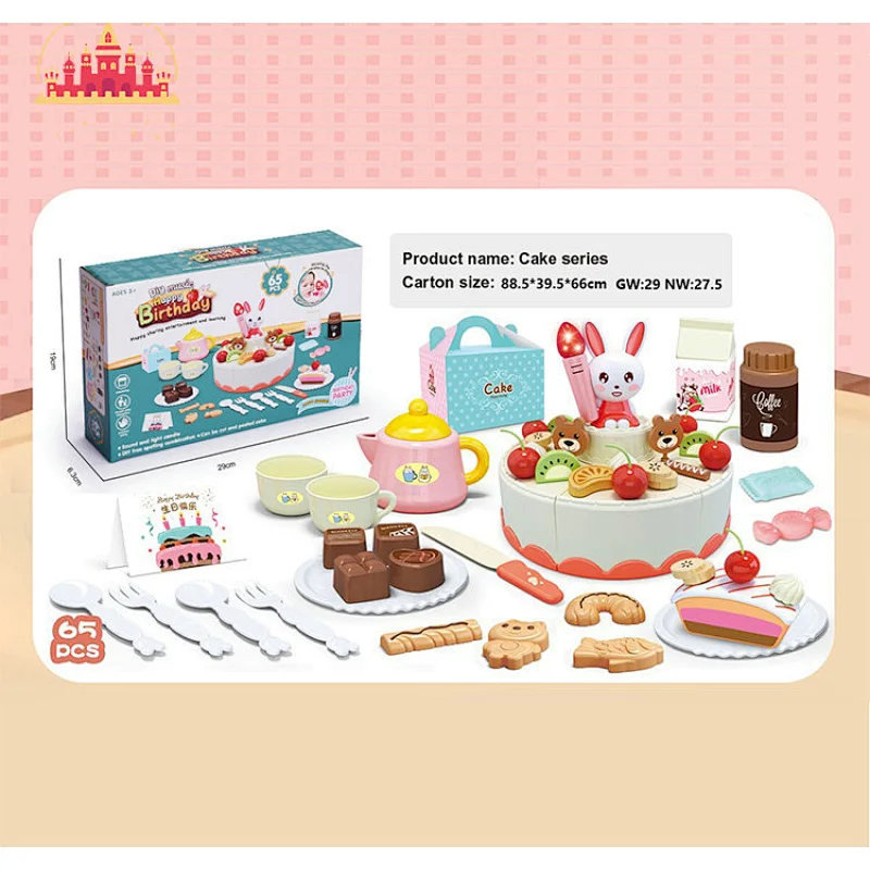 New Design Creative DIY 65 Pcs Plastic Cutting Birthday Cake Set Toy For Kids SL10D826