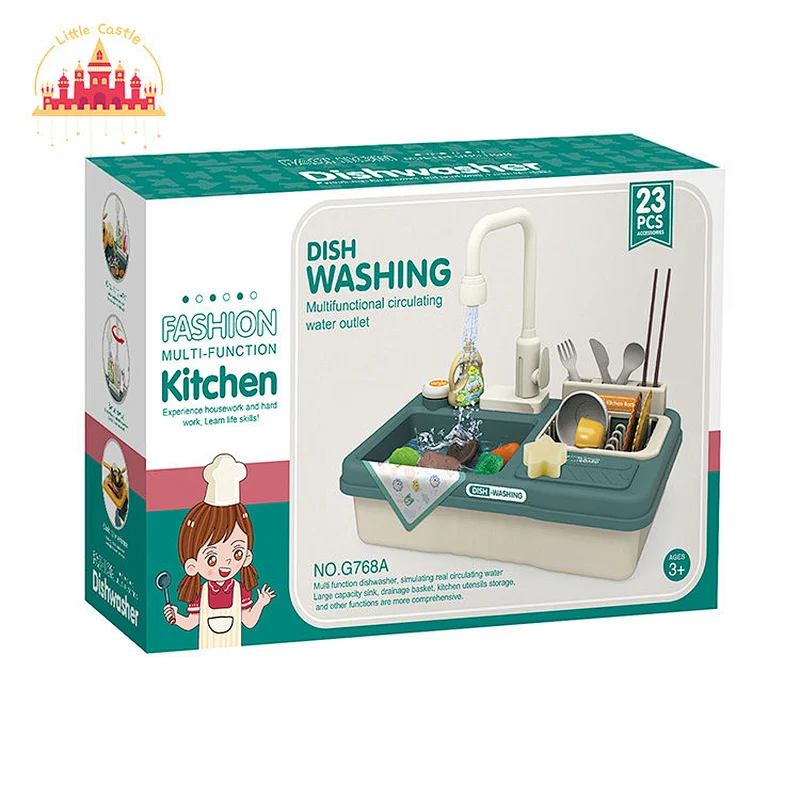New Design Kitchen Pretend Play 23 Pcs Electric Plastic Dishwasher Toy For Kids SL10D804