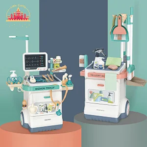 Popular Housekeeping Pretend Play Plastic Cleaning Trolley Set Toys For Kids SL10D843