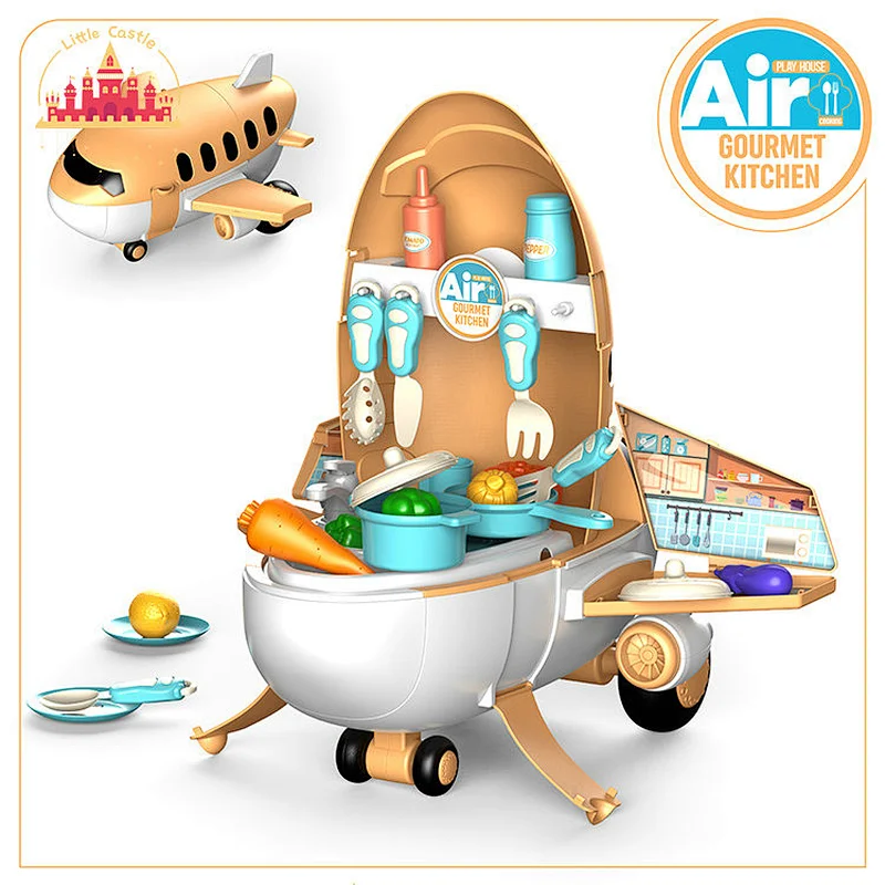 Popular Kitchen Set Toy 2 In 1 Airplane Shape Plastic Cooking Table For Kids SL10G303