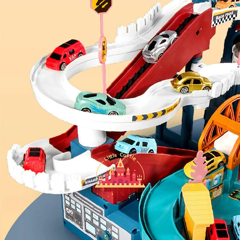 Kids DIY Slot Car Track Plastic Lion Mountain Rail Cars Toy With Sound Light SL04B031