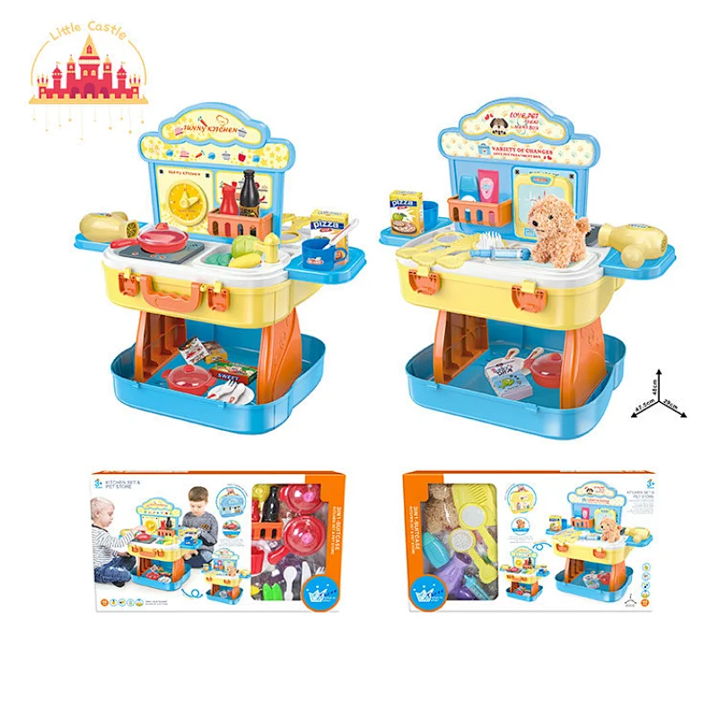 Kids Pretend Play Trolley Case 3 In 1 Plastic Dressing Table With Light SL10G491