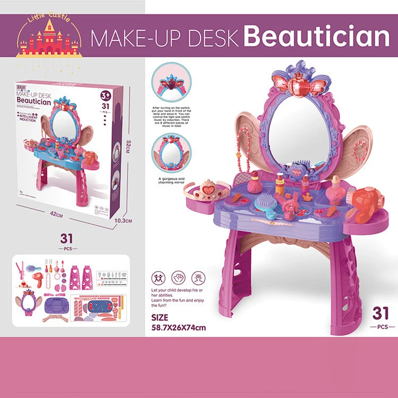 Hot Sale Kids Pretend Play 22Pcs Plastic Make Up Table With Accessories SL08H003