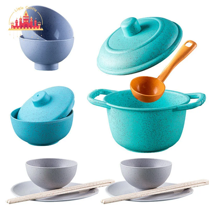 New Design Degradable Wheat Straw 14 Pcs Kitchen Toy Tableware Set For Kids SL10D780