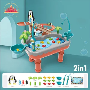 2 In 1 Magnetic Fishing Game Electric Plastic Penguin Slide Track Toy For Kids SL01A403
