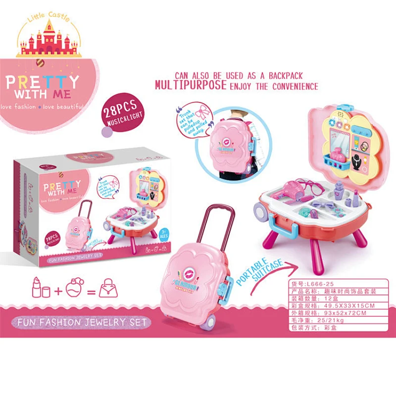 Kids 28 Pcs Beauty Set Portable Plastic Dressing Table With Sound Light SL10G410