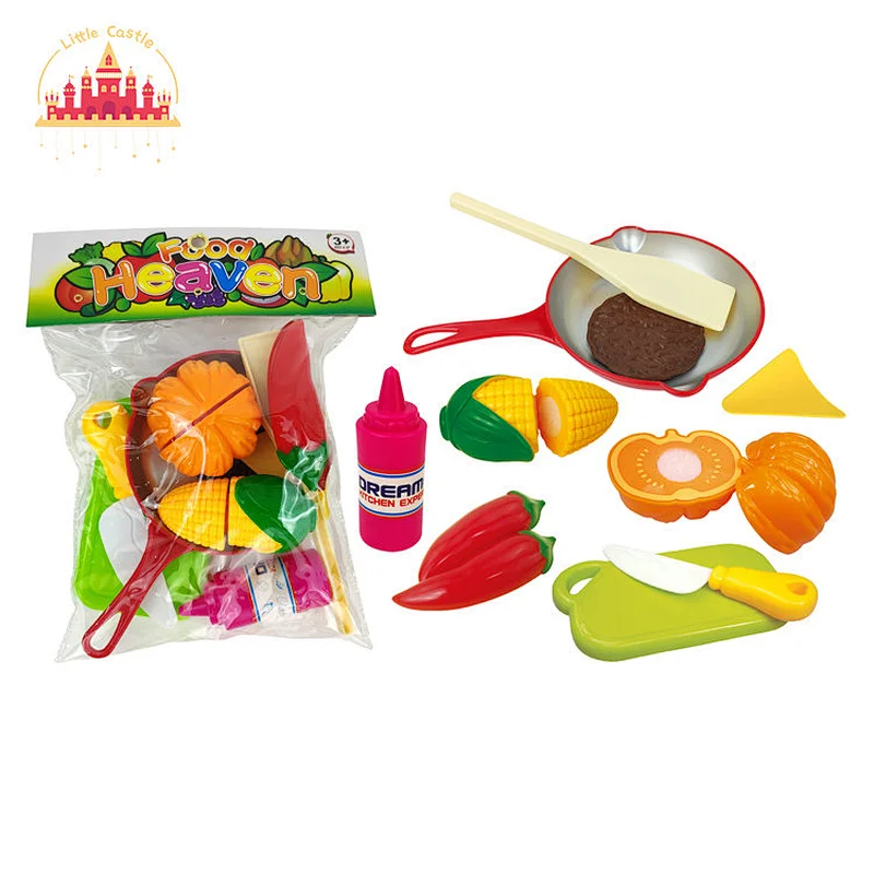 10Pcs Kids Kitchen Play Set Plastic Cutting Vegetable Toy With Cookware SL10B047