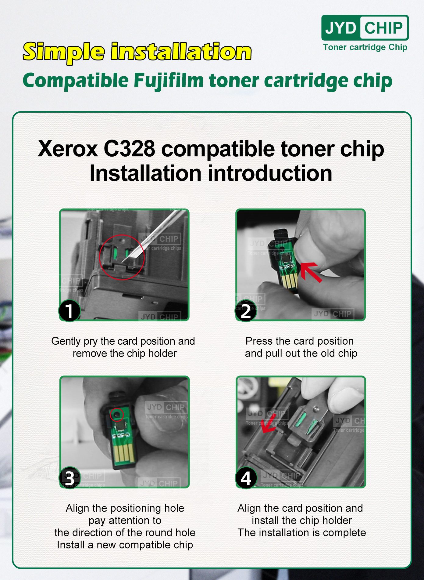 C328,Xerox,toner cartridge chip,installation introduction