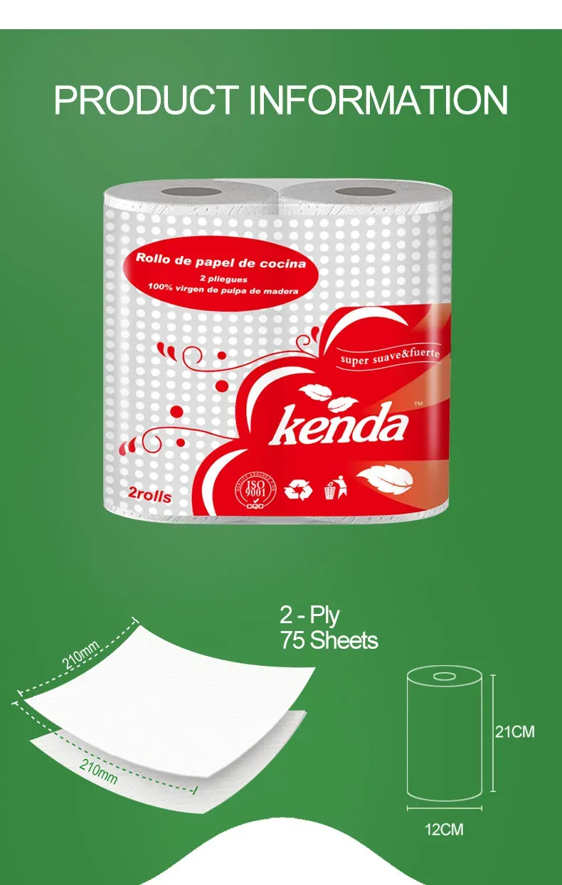 virgin wood pulp 100 sheets 2 rolls embossed kitchen paper towel_2
