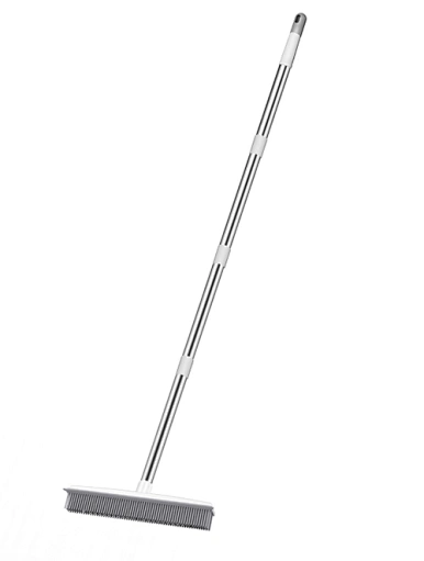 Pet Hair Rubber Broom Removal Tool, Carpet Rake Floor Brush with Squeegee Fur, Soft Push Broom for Fluff Carpet, Hardwood Floor, Tile, Window