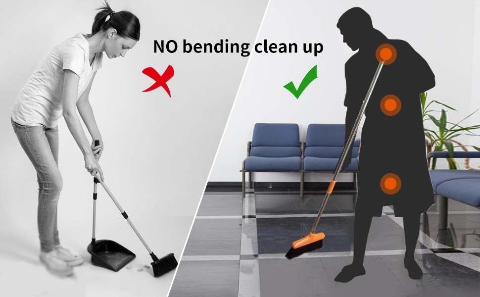 Dust Pan Broom with Comb Household Cleaning Upright Broom and Dustpan Combo with Long Handle