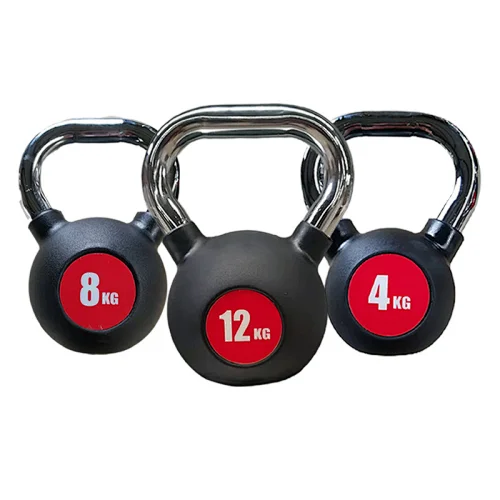 Black Cast Iron Rubber Bumper Kettlebell - 4kg to 20kg