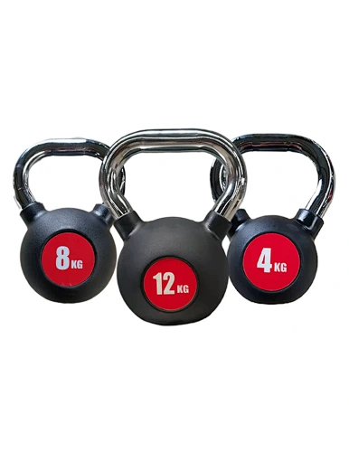 Black Cast Iron Rubber Bumper Kettlebell - 4kg to 20kg